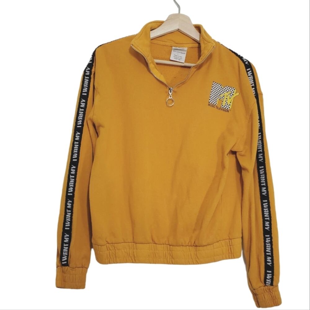 MTV | Pullover Graphic Sleeve Stripe Retro Sweatshirt